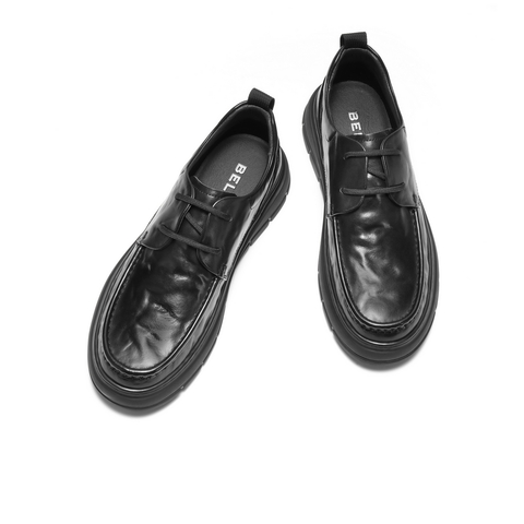 百丽质感商务皮鞋男2025新款冬季复古抓纹牛皮休闲鞋加绒A2192DM5