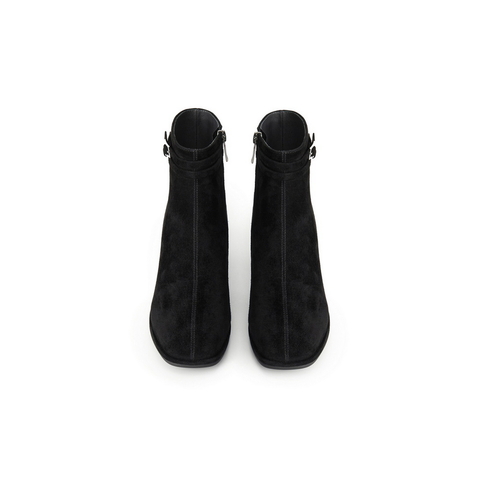 百丽复古绒面时装靴女2025冬新商场同款真皮优雅高跟短靴E5X1DDD5