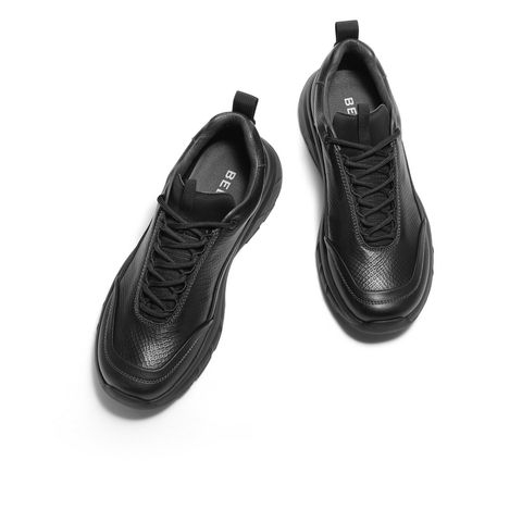 百丽厚底增高健步鞋男2025新款秋季格纹压花休闲运动鞋A2125CM5