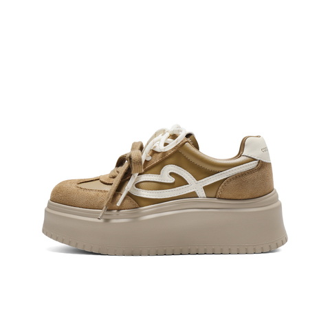 百丽时尚爱心小白板鞋女2025秋新厚底增高双鞋带休闲鞋B2906CM5