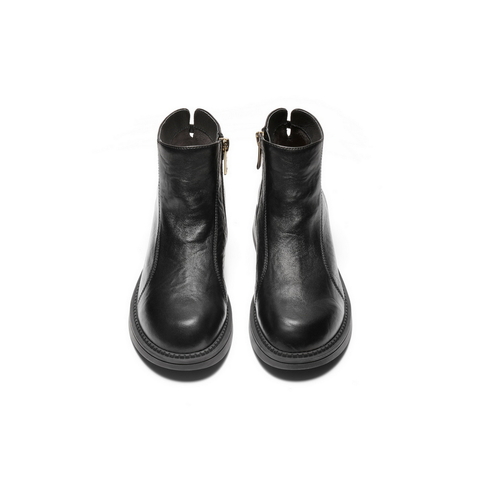 百丽复古褶皱面时装靴女2025冬新商场同款真皮粗跟短靴E4Y1DDD5