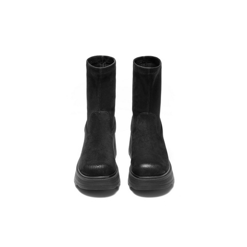 百丽复古弹力靴女2025的冬新商场同款粗跟增高休闲短靴E5G2DDZ5