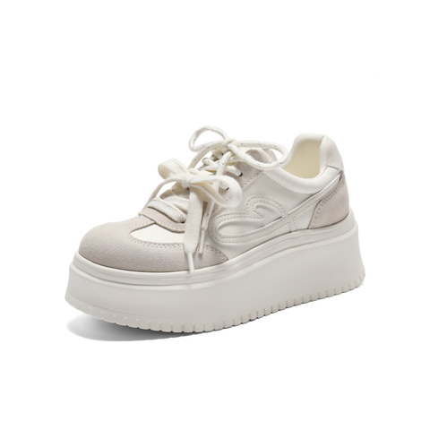 百丽时尚爱心小白板鞋女2025秋新厚底增高双鞋带休闲鞋B2906CM5