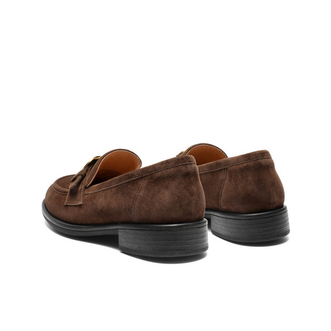 百丽复古风乐福鞋女2025秋新真皮时尚皮带扣通勤单鞋B2885CA5