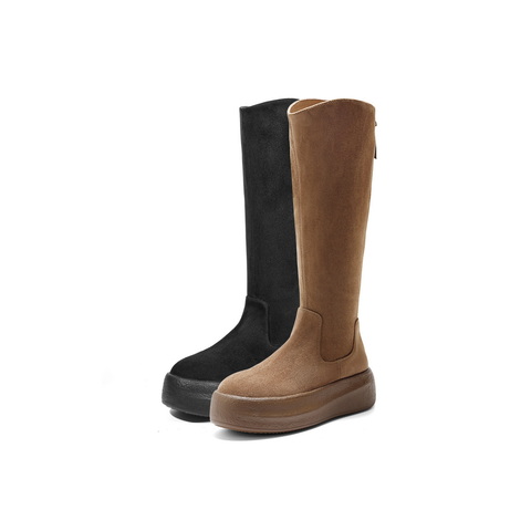 百丽复古简约弹力靴女2025冬新厚底增高休闲弹力高靴B2822DG5