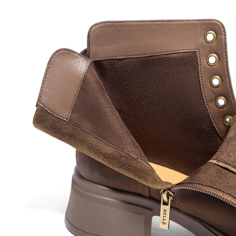 百丽时尚粗跟马丁靴女2025冬新商场同款真皮舒适短靴3NW40DD5