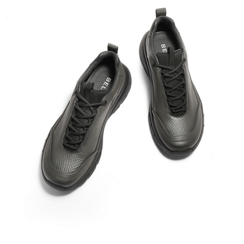 百丽厚底增高健步鞋男2025新款秋季格纹压花休闲运动鞋A2125CM5