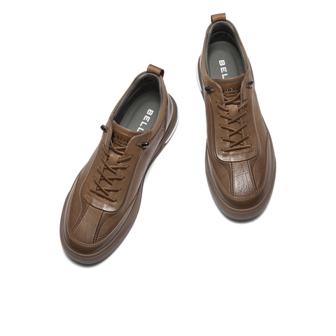 百丽高帮板鞋男2025新款冬季商场同款牛皮革厚底休闲鞋8WB01DM5