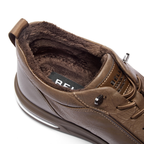 百丽高帮板鞋男2025新款冬季商场同款牛皮革厚底休闲鞋8WB01DM5