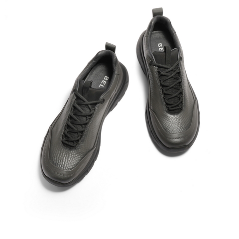 百丽厚底增高健步鞋男2025新款秋季格纹压花休闲运动鞋A2125CM5