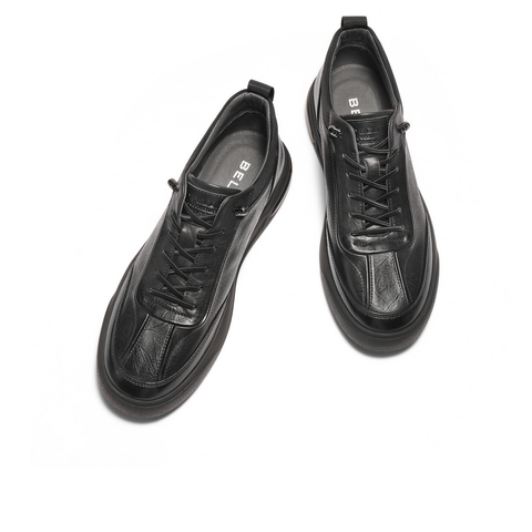 百丽高帮板鞋男2025新款冬季商场同款牛皮革厚底休闲鞋8WB01DM5