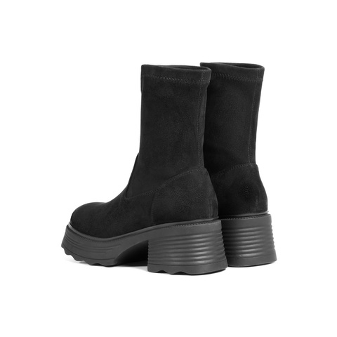 百丽复古弹力靴女2025的冬新商场同款粗跟增高休闲短靴E5G2DDZ5