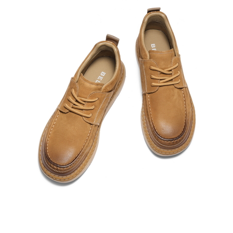 百丽高帮休闲工装鞋男2025冬季新牛皮革复古潮搭板鞋加绒A2184DM5