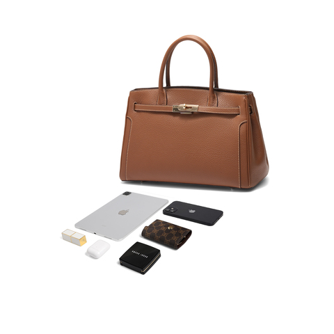 百丽包女2025新款鎏金岁月铂金包单肩斜挎真皮手提包大号X7385DX5