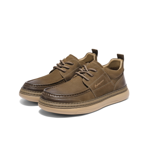 百丽高帮休闲工装鞋男2025冬季新牛皮革复古潮搭板鞋加绒A2184DM5