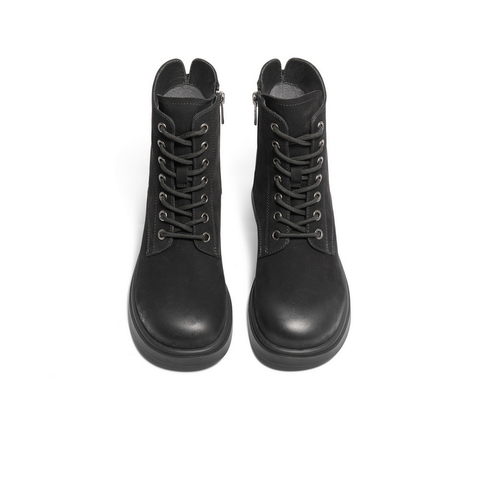 百丽时尚粗跟马丁靴女2025冬新商场同款真皮舒适短靴3NW40DD5