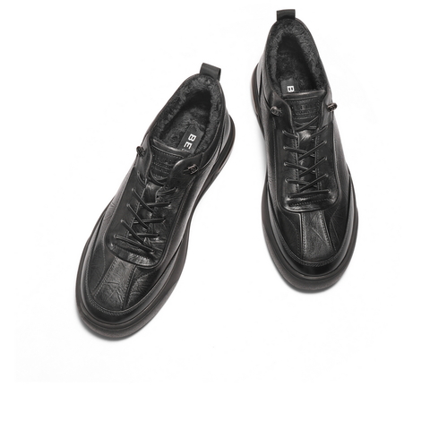 百丽高帮板鞋男2025新款冬季商场同款牛皮革厚底休闲鞋8WB01DM5