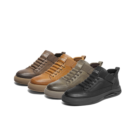 百丽高帮休闲工装鞋男2025新款冬季厚底套脚复古潮搭板鞋D3MA8DM5