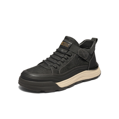 百丽高帮休闲板鞋男2025新款冬季商场同款厚底套脚工装鞋8WQ01DD5