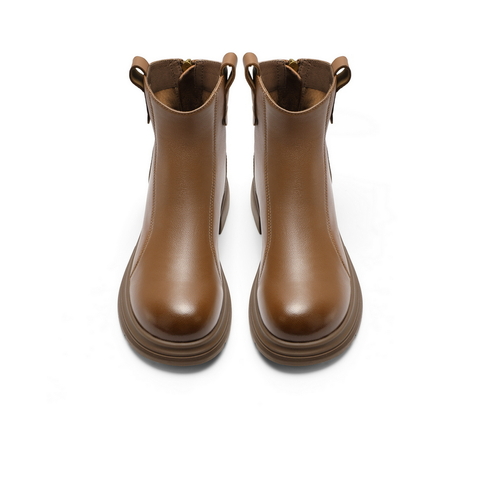 百丽舒适休闲靴女2025冬新商场同款真皮复古靴B7E1DDD5