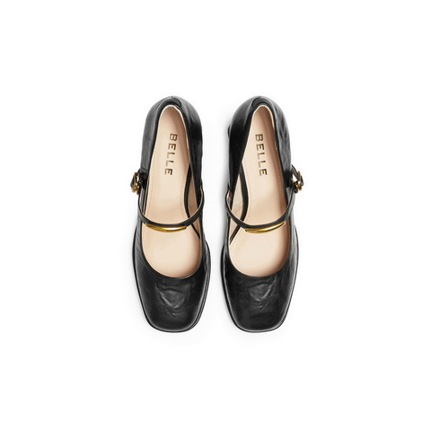 百丽复古时装玛丽珍鞋女2025秋新真皮粗跟增高单鞋B2806CQ5