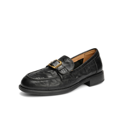 百丽复古风乐福鞋女2025秋新真皮时尚皮带扣通勤单鞋B2885CA5