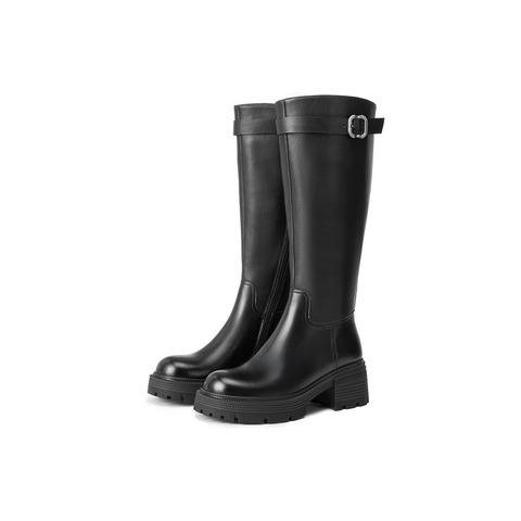 百丽复古时尚骑士靴女2025冬新商场同款真皮厚底高筒靴E6A1DDG5