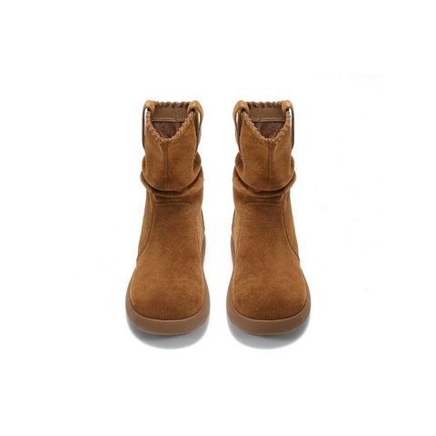 百丽复古绒面休闲靴女2025冬新薄底舒适堆堆休闲短靴B2826DZ5