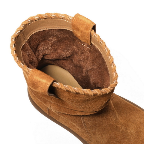 百丽复古绒面休闲靴女2025冬新薄底舒适堆堆休闲短靴B2826DZ5