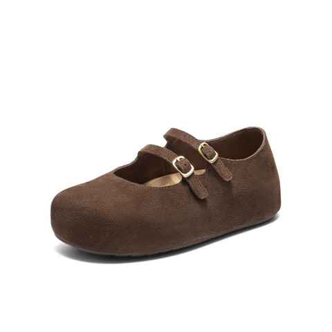 百丽复古绒感勃肯鞋女2025秋新厚底增高双条带玛丽珍鞋B2883CQ5