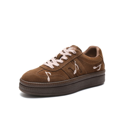 百丽音符刺绣德训鞋女2025秋新商场同款厚底增高休闲板鞋E7T1DCM5