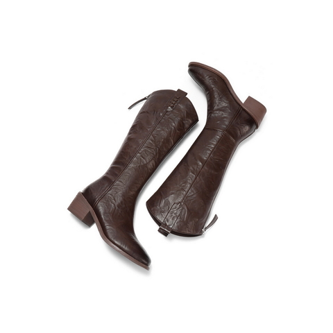 百丽质感显瘦V口时装靴女2025冬新粗跟增高百搭时尚高靴B2880DG5