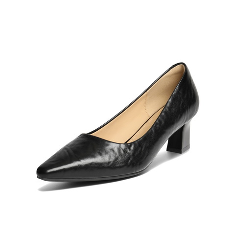 百丽质感抓皱高跟单鞋女2025秋新气质尖头通勤浅口单鞋B2784CQ5