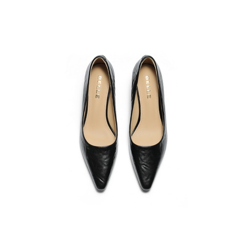 百丽质感抓皱高跟单鞋女2025秋新气质尖头通勤浅口单鞋B2784CQ5