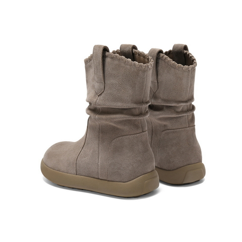 百丽复古绒面休闲靴女2025冬新薄底舒适堆堆休闲短靴B2826DZ5