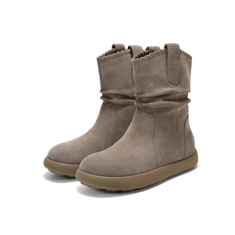 百丽复古绒面休闲靴女2025冬新薄底舒适堆堆休闲短靴B2826DZ5