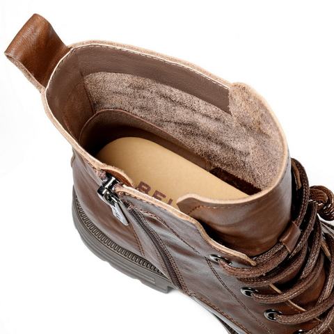 百丽复古质感抓皱面马丁靴女2025冬新商场同款真皮短靴E4W1DDD5