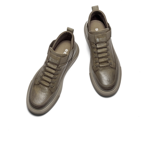 百丽高帮休闲工装鞋男2025新款冬季厚底套脚复古潮搭板鞋D3MA8DM5