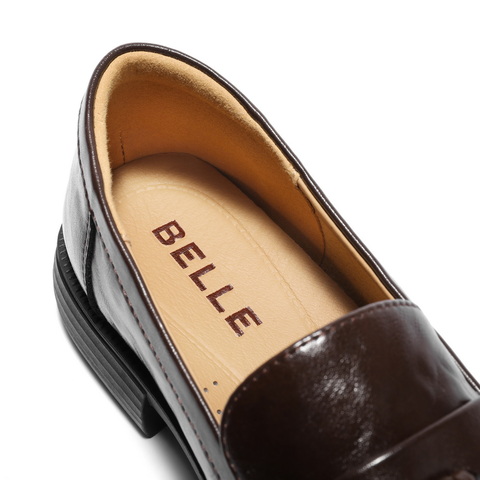 百丽复古抓皱面乐福鞋女2025秋新舒适通勤流苏便士乐福B2788CA5