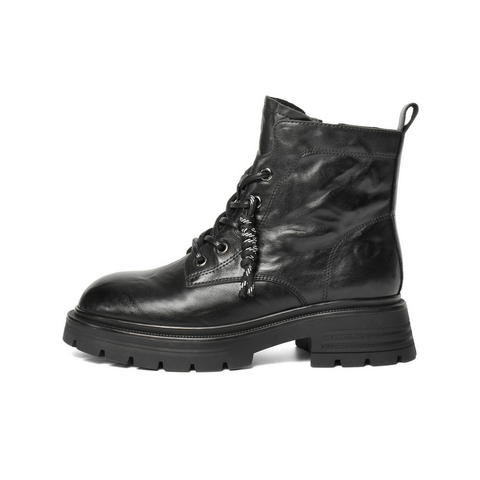 百丽复古质感抓皱面马丁靴女2025冬新商场同款真皮短靴E4W1DDD5