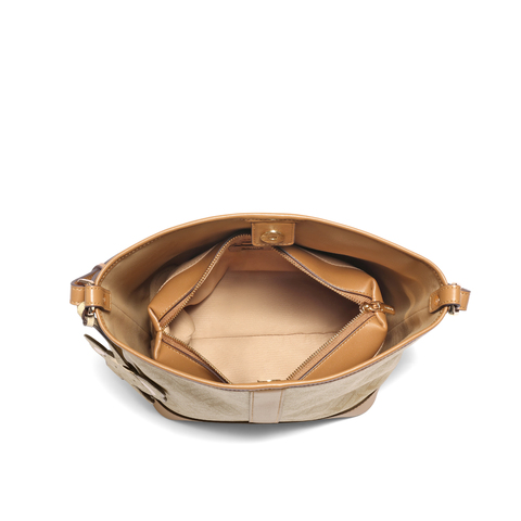 百丽包包女2025秋新商场同款海鸥老花通勤单肩斜挎水桶包JYH25DX5