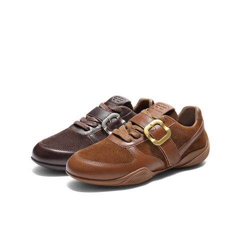 百丽复古方扣阿甘鞋女2025秋新商场同款舒适薄底休闲鞋E3N1DCM5