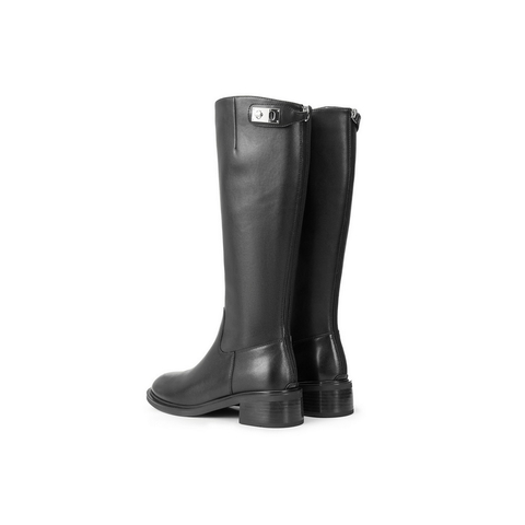 百丽质感百搭骑士靴女2025冬新商场同款粗跟增高高长靴E6B1DDG5