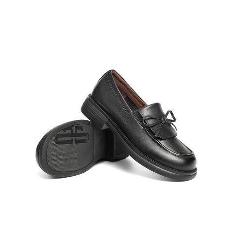 百丽复古蝴蝶结乐福鞋女2025秋新商场同款真皮便士乐福鞋E8L1DCA5