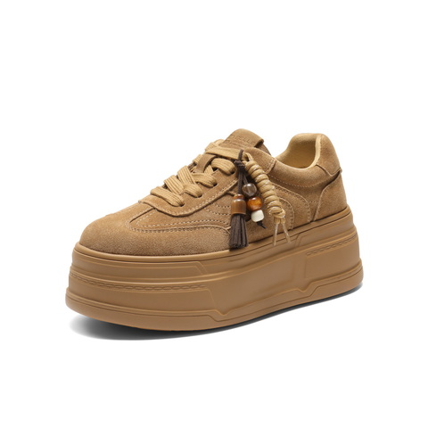 百丽时尚串珠挂饰小白鞋女2025秋新厚底增高百搭休闲板鞋B2905CM5