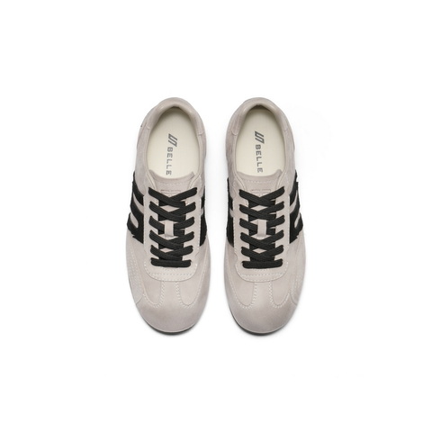 百丽复古跑道德训鞋女2025秋新真皮舒适薄底运动休闲鞋B2894CM5