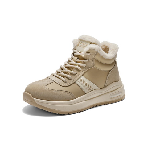 百丽拼接高帮鞋休闲鞋女2025冬新商场同款加绒厚底休闲鞋E5V1DDD5