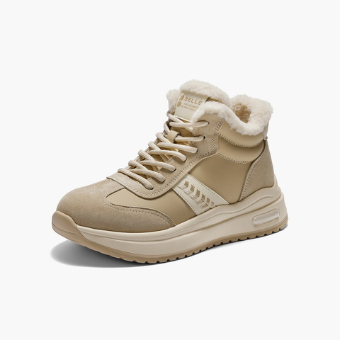 百丽拼接高帮鞋休闲鞋女2025冬新商场同款加绒厚底休闲鞋E5V1DDD5