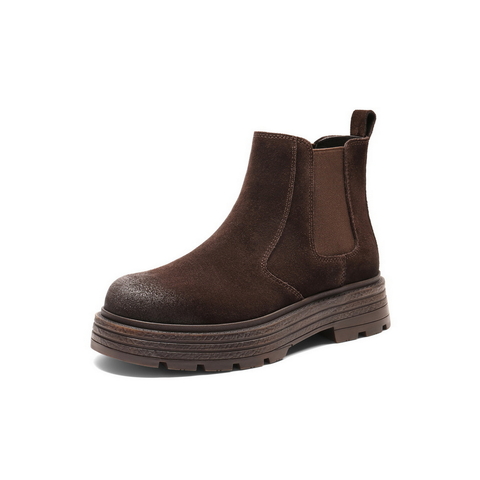 百丽复古擦色切尔西靴女2025冬新厚底增高休闲短靴B2875DD5