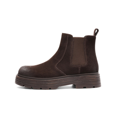 百丽复古擦色切尔西靴女2025冬新厚底增高休闲短靴B2875DD5